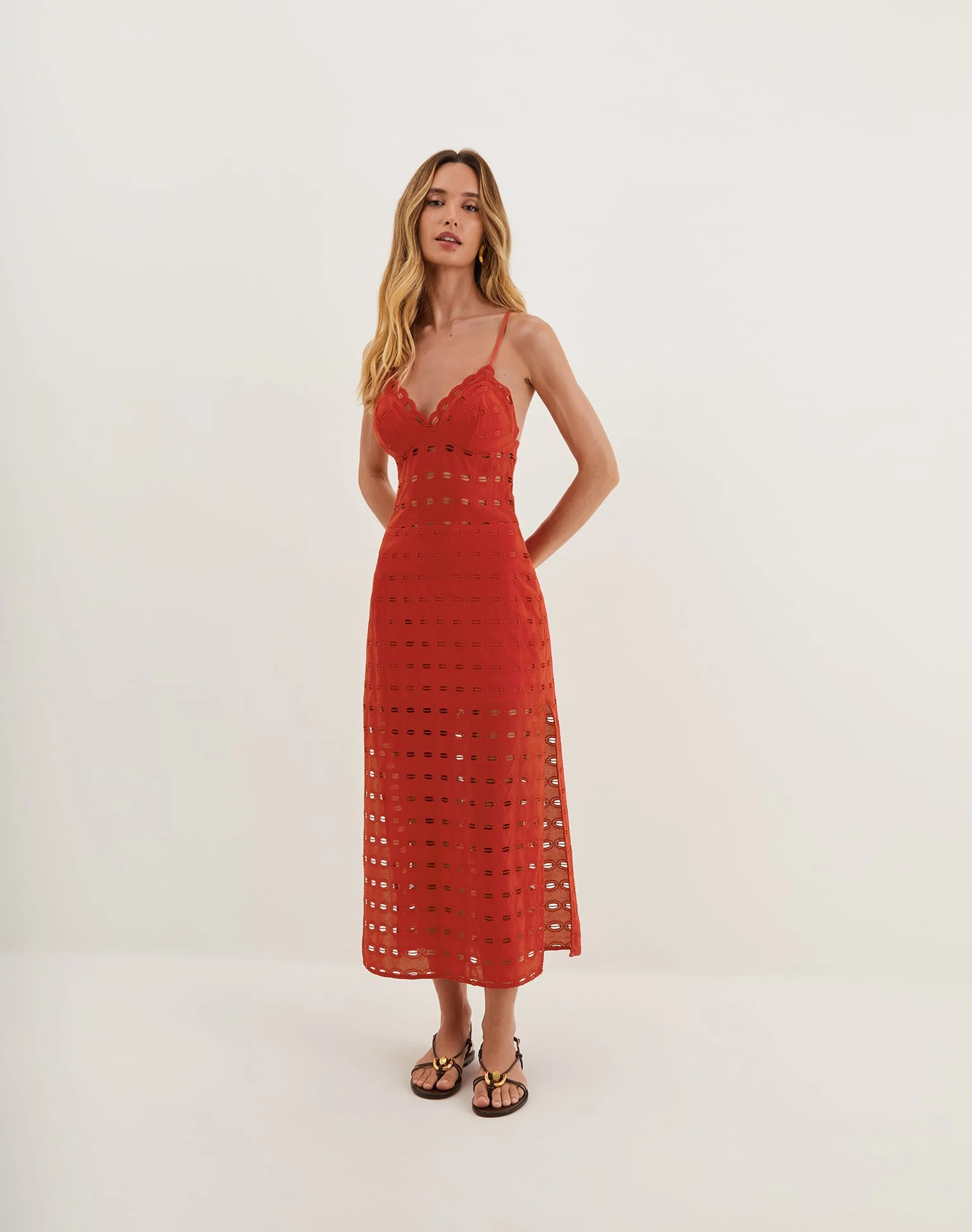 Eyelet Raya Midi Dress - Ruby - Image 6